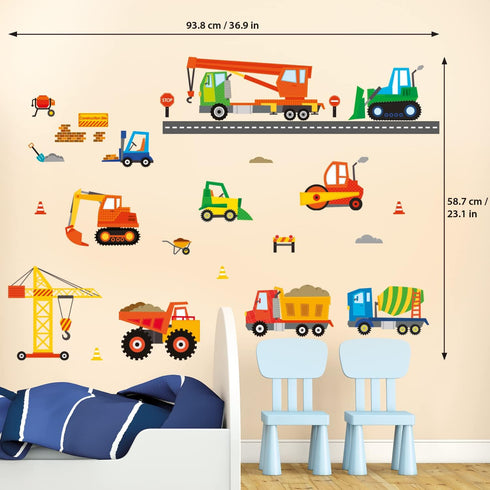 DECOWALL DS-8012 Kids Wall Stickers, Construction Site Cars Island Decals, Peel and Stick Removable for Nursery Bedroom