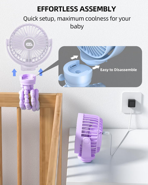 360 3-Speed, buywoo Portable Stroller Mini Fan, Small Rechargeable Personal Fan, Travel Essentials for Baby, Wagon, Car