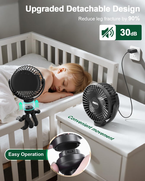 65H 12000mAh Timming, FRIZCOL Portable Stroller Fan, Use As Power Bank, Battery Operated Fan Flexible Tripod Baby Car