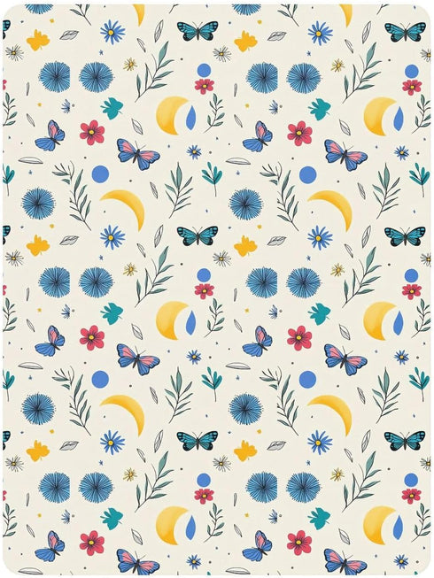miaozhen 1 Pack 52x28 Cotton Baby Crib Sheets Soft Comfy Safaris Butterflies Cute Cartoon Crib Mattress Sheet