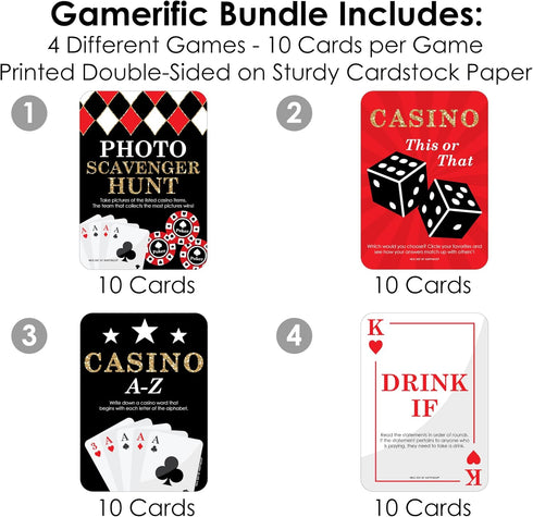 Big Dot of Happiness Las Vegas Casino Party Games - 4 Games with 10 Cards Each - Gamerific Bundle