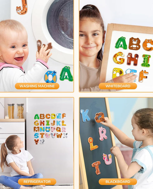 Wooden Thick Alphabet Magnets for Toddlers, Large Colorful ABC Magnetic Letters Educational Toy Set for Kids