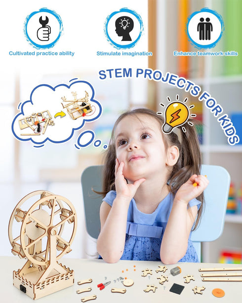 Poraxy 4 in 1 STEM Kits for Kids Ages 8-12 - 3D Wooden Puzzles, Science Project Model Craft Building Kits