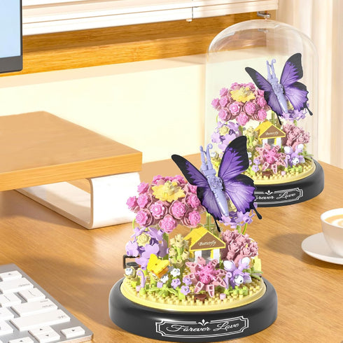 Flower Bouquet Building Set, 582 PCS Mini Building Block Kit with Dust Cover, Butterfly Wildflower for Adults, Girls &