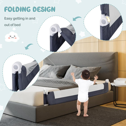 (60-Inch, BABY JOY Bed Rails for Toddlers, Extra Long, Swing Down Safety Bed Guard for Convertible Crib, Folding Baby