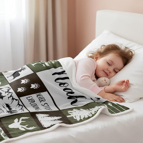 Cozy Personalized Baby Blankets with Name, Ships Next Day, Custom Baby Blanket with Letter Words, Soft Woodland