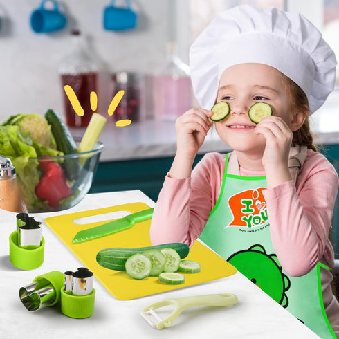 15 PCS Montessori Kitchen Tools, Toddler Knife Set with Wooden Safe Knife, Cutting Board, Crinkle Cutters for Kids
