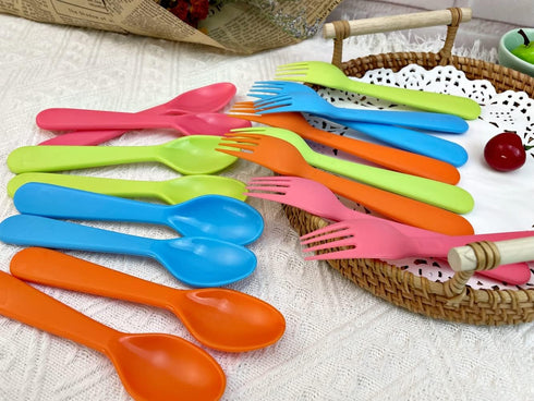 16 Pcs Kids Utensils Set - Reusable Plastic Forks and Spoons, Durable Toddler Silverware Cutlery for Lunch Box, BPA Free