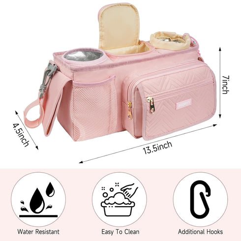 ZIOZERTT Universal Stroller Organizer with Insulated Cup Holders,Large Capacity Non-Slip Stroller Caddy Bag Fits