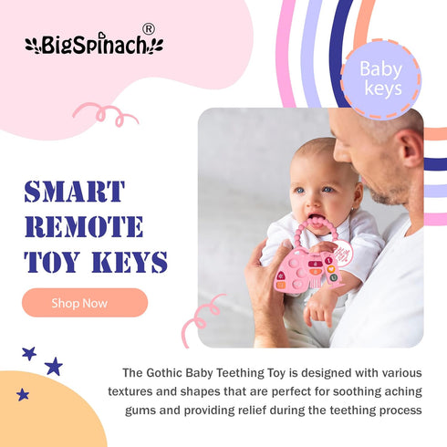 Baby Teething Keys Toys 6 to 12 Months - Gothic Car Keys Baby Teether Combo Set (KEY, Pink)