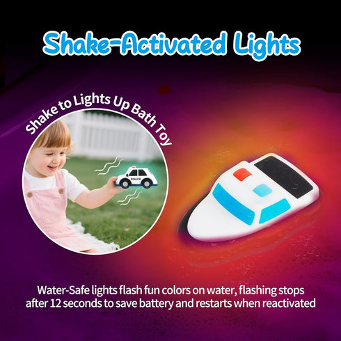 6 Pack, 100% Light Up Bath Toys Food Grade Silicone Bathtub Toys, Shake-Activated Light Up Toys Flash & Lights Color