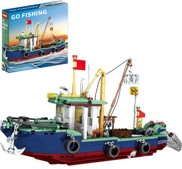WVINVW Fishing Boat Building Blocks Sets, Boat Sea Fishing Building Blocks Toy Set