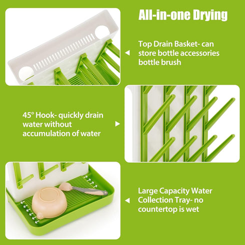 Flysich 2PCS Countertop, 12 Baby Bottle Drying Rack, Space Saving Baby Bottle Organizer for Vertical Bottle Dryer