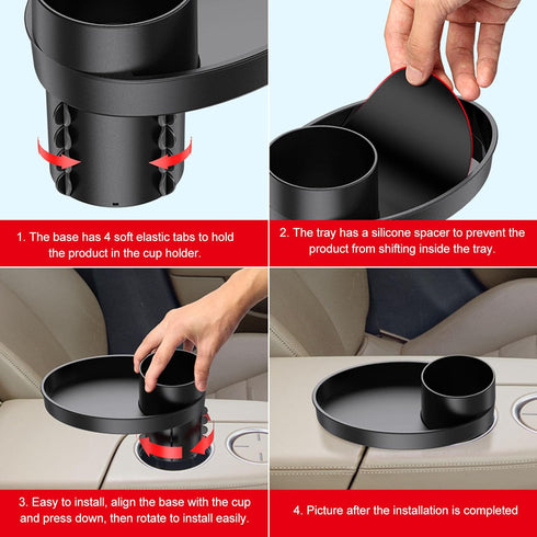 Snack Tray for Kids Car Seat, Secure and Sturdy Design, Compact and Portable with Cup Holder (Black)