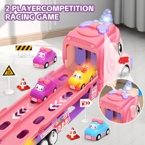 bulucoben 3 4 5 6 2 9 4-6 Unicorn Car Toys for Age Year Old Toddler Girl, Foldable Track & Player Race Mode Game, Light