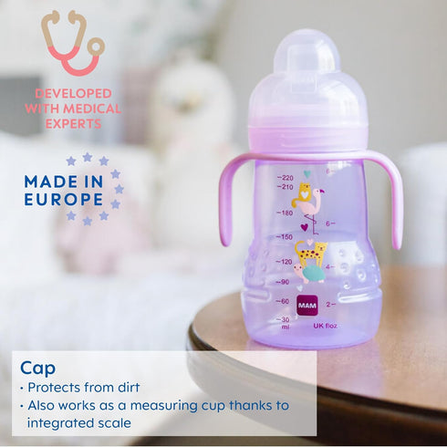 MAM Trainer Sippy Cup for Toddlers 1-3, 8 oz, Spill-Free Nipple, Non-Slip Handles
