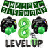8th Birthday Decorations for Boys, Level Up Video Game Party Supplies, Green Black Balloons, Game Controller Banner