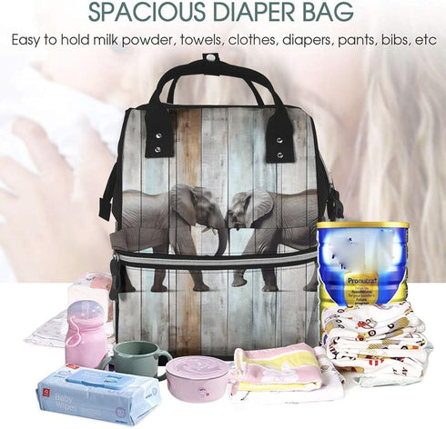 DWVTSLH Backpack Mummy Backpack Elephant on Wood Diaper Bag Multifunction Nappy Bags Waterproof Large Capacity Travel