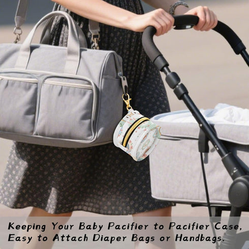 PYBUG Animal Round Pacifier Storage Case, Polyester & TPU Lined with Hook Buckle, Pacifier Container Box for Baby