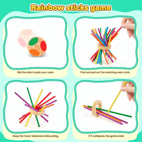 WhimsiPlay 42-Stick 3 4 5 6 Counting, Montessori Wooden Board Game, Dice Game, Math Puzzle Toy for Kids Years Old