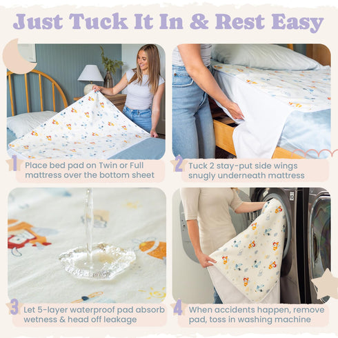 Snugglekid 5 39"x 29" Tuckable Side Bed Wetting Pads Toddlers, Reusable Washable Waterproof Baby Potty Training Pee