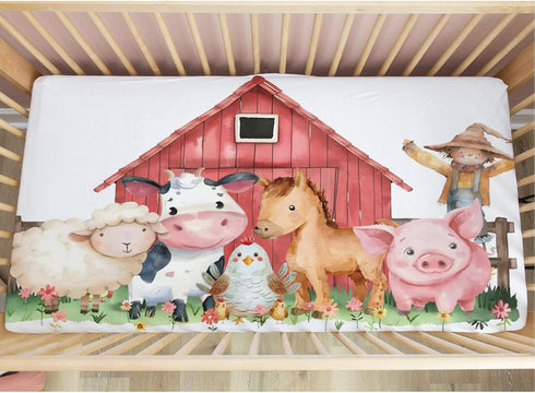 KuphiL10C Cute Watercolor Farm Animals Cow Horse Sheep Chicken Flowers Pattern Baby Sheets