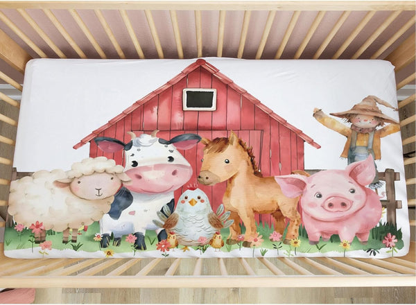 KuphiL10C Cute Watercolor Farm Animals Cow Horse Sheep Chicken Flowers Pattern Baby Sheets