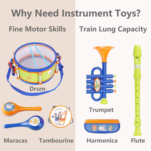 Set, 18 2 3 4 5 iPlay, iLearn Toddler Musical Instruments Toys, Kids Drum Baby Trumpet, Percussion, Harmonica, Maraca