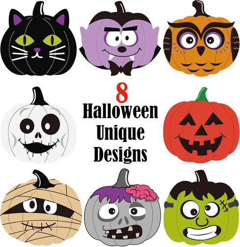 Censen 600 Pieces Halloween Stickers - 1.5 Inch Pumpkin Character Roll Stickers, 8 Designs for Kids Party Decoration