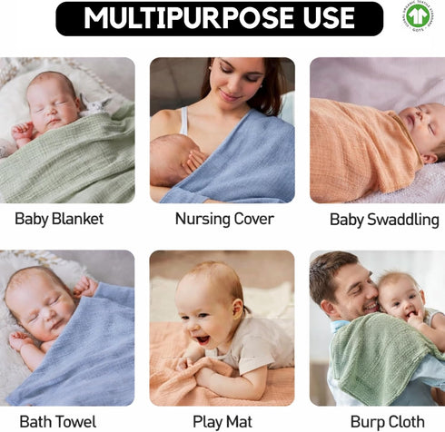 Varniya Lifestyles (3 Pack 3) Muslin Swaddle Blanket Organic Cotton Baby Receiving Blanket Soft & Breathable Swaddle
