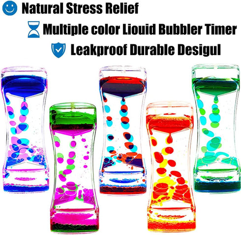 FKYTION Pack 5 Liquid Motion Bubbler Timer of Colorful Hourglass Liquid Bubbler ADHD Fidget Toy Sensory Toy Anxiety