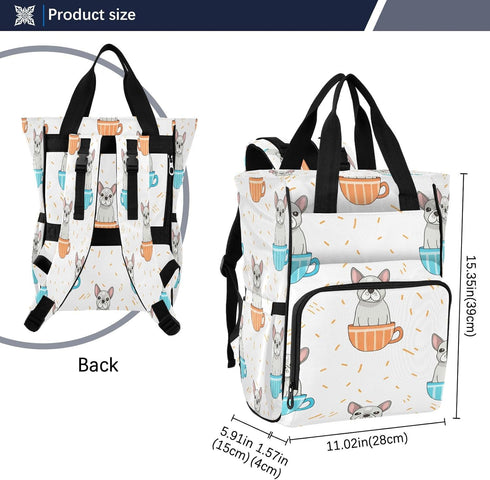 YANENDIE Backpack, Backpack Backpack Bulldogs Teacups Pastel Diaper Bag Unisex Travel Baby Diaper Bags with Stroller