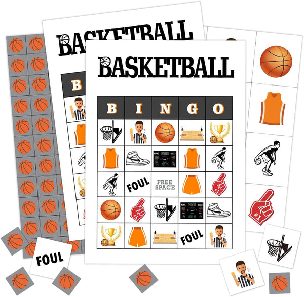 Basketball Bingo Cards - 24 Player Basketball Party Game for Family Adults, Large Group Celebration Activity