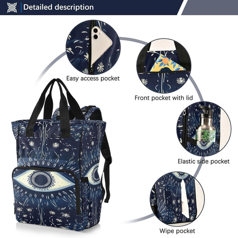 YANENDIE Backpack, Backpack Backpack Blue Evil Eye Diaper Bag Unisex Travel Baby Diaper Bags with Stroller Straps