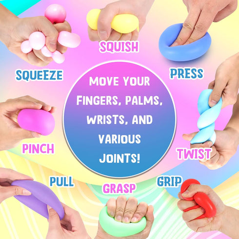24 Pack, Slow Rising Stress Ball Stretchy Fidget Ball for Anxiety Stress Relief, Hand Therapy Sensory Squishy Ball