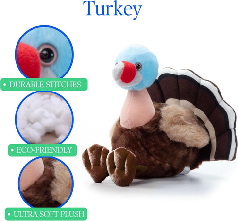 9 inches The Petting Zoo Turkey Stuffed Animal Plushie, Gifts for Kids, Wild Onez Wildlife Animals, Turkey Plush Toy