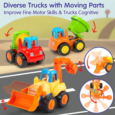 HOLA Toys for 1 Year Old Boy Birthday Gift - 4 PCS Toy Trucks Toddler Boy Toys, 4WD Friction Power Car Toys for 2 Year Old Boy Toys, Toddler Toys Age 1-2 Baby Christmas Easter Stocking Stuffers