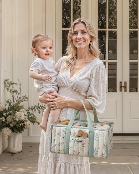 Blissful Diary Leaf Diaper Caddy Organizer, Stylish Nursery Storage Basket, Gift for Baby Shower, Newborn Essentials