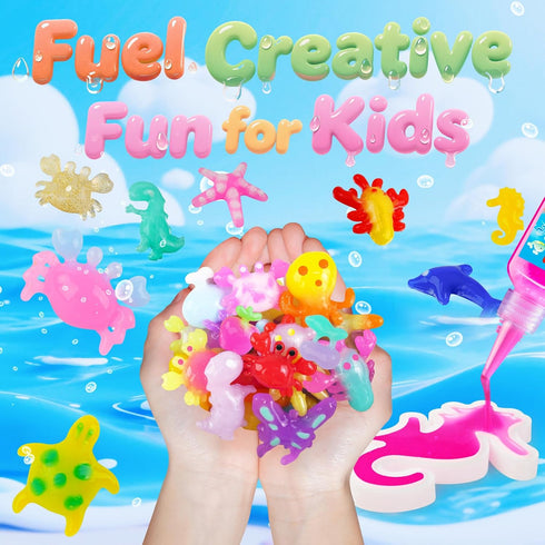 20 24 4-8 QANIY Magic Water Elf Toy Kit for Kids with Gels and Molds, Aqua Fairy,Fun DIY Craft Kit, Squishy Maker