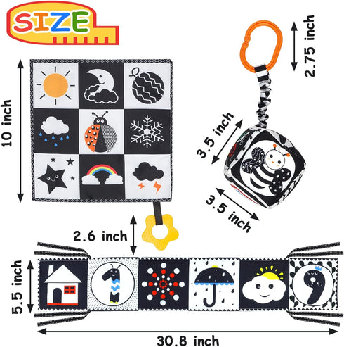Black and White High Contrast Baby Toys 0-3 Months, Montessori Sensory Infant Tummy Time Toys