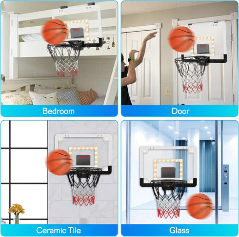 CYFIE Basketball Hoop Suction Cup - LED Light Basketball Hoop with Scoreboard & 3 Balls for Kids