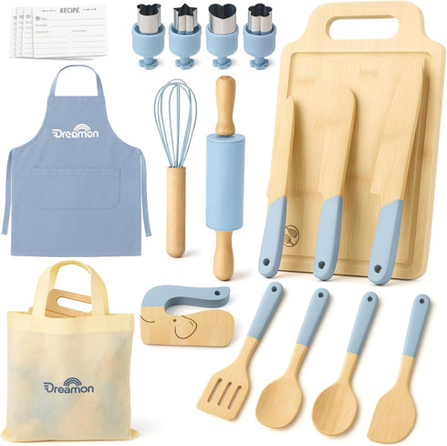29 PCS Wooden Kids Cooking Set, Toddler Montessori Cooking & Baking Kitchen