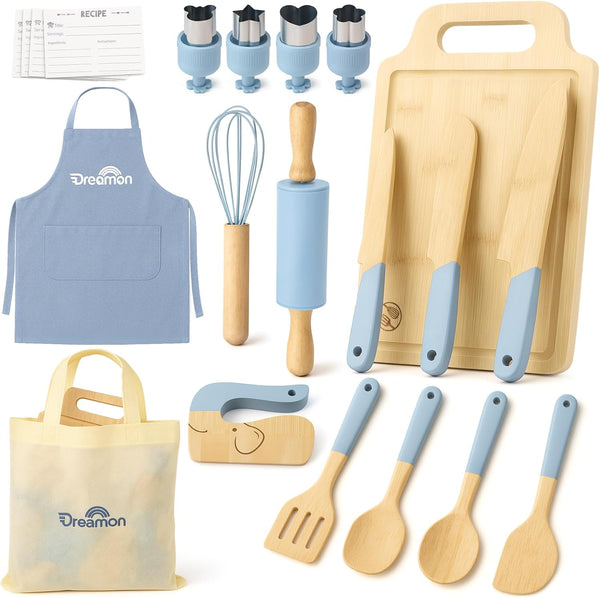 29 PCS Wooden Kids Cooking Set, Toddler Montessori Cooking & Baking Kitchen