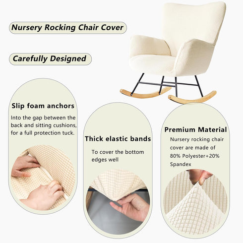 Nursery Rocking Chair Cover, Jacquard Stretch Cover for Nursery Rocking Chair Teddy Upholstered Glider Rocker, Rocking