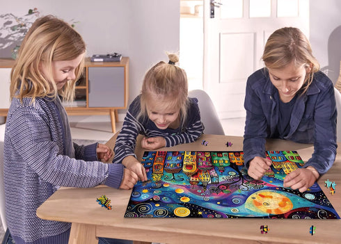 PPuzzling 1000 Colorful Houses Puzzles for Adults Pieces, Village Night Landscape Jigsaw Puzzles, Fantasy Abstract