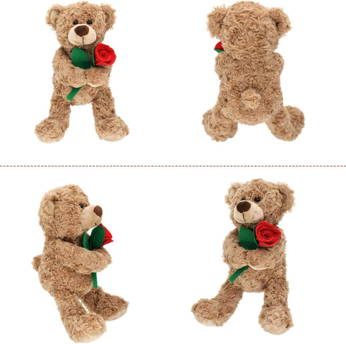 12'' Stuffed Teddy Bear Dolls with Rose, Soft Plush Animal Toys for Valentine's Day Gifts for Her, Girlfriend, Mom