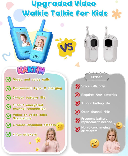KAKTIN 3 4 5 6 7 8 3 Video Walkie Talkies for Kids, Christmas Birthday Gifts Toys for Boys Age, Kids Intercom