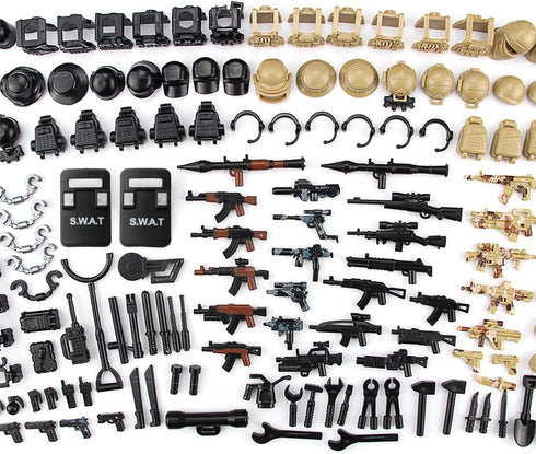 Feleph Modern Military Weapons Pack - SWAT Police Toy Set for Soldier Figures, Compatible with Major Brand Blocks