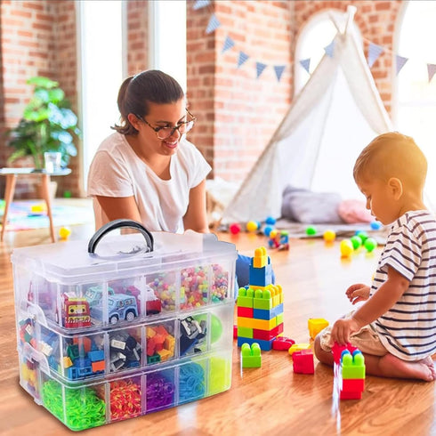 Storage Box for Lego, Stackable Storage Organizer with 30 Compartments for Lego, Storage for Barbie Dolls, for Hot Wheel Toy Bins for kids organizer, Clear Toy Storage Bin by WSBXBB