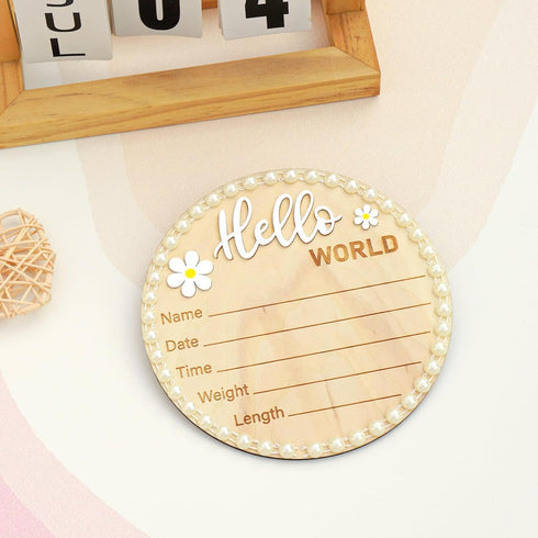 Pearl-Trimmed Wonhibo Newborn Announcement Sign - Baby Hospital Photo Prop Wooden Name Board Card for Birth Welcome